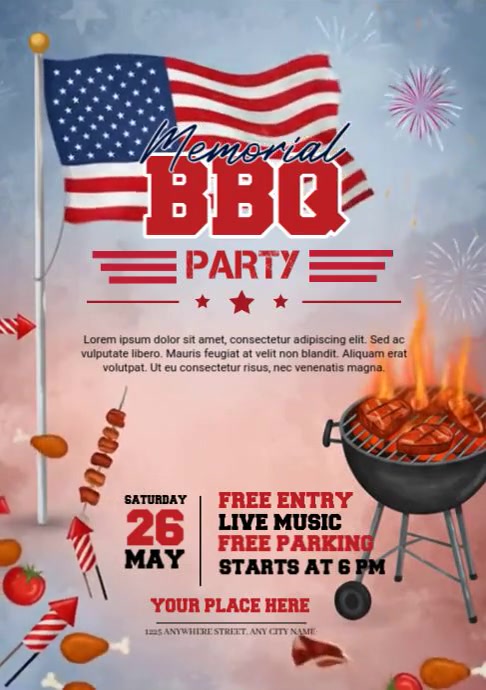 Memorial Day BBQ Party A4 template